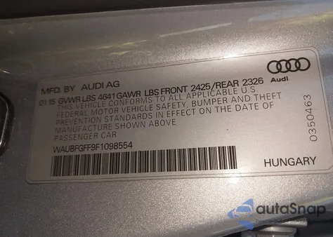 2015 Audi S3 2.0T Premium Plus z USA, uszkodzony, nr VIN WAUBFGFF9F1098554